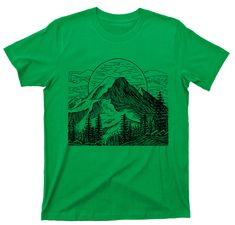 "This comfy \"Full Moon Rising Behind Mountains\" tee shirt is a Seas Of Tees tribute to those who love to get out and enjoy nature and is silk screen printed by hand with black ink on a 100% cotton Gildan or Anvil T Shirt. Your satisfaction in our hand silk screen printed t shirts is our priority. Never hesitate to reach out and message us with any questions, comments or concerns. We will get back to you promptly." Green T-shirt For Outdoor Activities, Outdoor Green T-shirt With Graphic Print, Green Graphic Tee For Outdoor Activities, Green Graphic Print Outdoor T-shirt, Green Graphic Print T-shirt For Outdoor, Green Printed T-shirt For Outdoor Activities, Mountain Tee Shirt, Air Graphic, Full Moon Rising