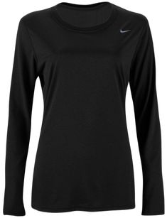 Nike Dri-fit T-shirt For Running, Dri-fit Crew Neck Top For Sports Season, Dri-fit Tops For Running During Sports Season, Dri-fit Crew Neck Top For Training, Black Dri-fit Tops For Training, Functional Black Long Sleeve T-shirt, Moisture-wicking Dri-fit Tops For Sports Season, Nike Dri-fit T-shirt For Workout, Nike Basic Crew Neck Activewear