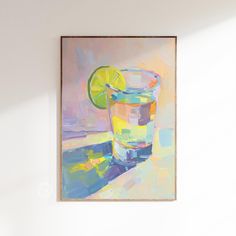 a painting of a glass with a lime on it