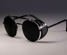 Bikers Retro Round Steampunk Sunglasses w/ Side Shields Steampunk Glasses, Steampunk Sunglasses, Light Rays, On The Horizon, The Horizon, Design Show, Polished Look, Retro Design, Dark Colors