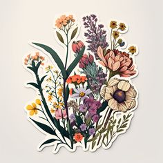 a bunch of flowers that are on top of a sticker