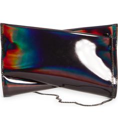 This Refined Clutch Is Shaped With Sophisticated Bold Lines Emphasized By The Liquid-Shine Of The Holographic Italian Calfskin. A Removable Wrist Strap Provides A Chic Hands-Free Carrying Option, While The Louboutin-Red Leather Lining Gives A Luxe Look, Inside And Out. Elegant Multicolor Bags For Night Out, Chic Multicolor Evening Bag For Formal Events, Chic Multicolor Evening Bag For Formal Occasions, Modern Black Clutch For Night Out, Modern Black Evening Bag For Night Out, Modern Black Clutch For Events, Louboutin Bags, Red Louboutin, Wrist Strap