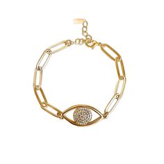 Our Laura Evil Eye Bracelet evokes the wisdom and spiritual significance of the evil eye combined with a classic Figaro link chain, artistically crafted in a durable, bright shine. A lobster clasp keeps this layering bracelet secure, finished with an extension chain for various wrist sizes.    Features     14k Gold Filled   Chain length 5”-10”   Does not rust or change color   Hypoallergenic   Please note that chemicals and perfume can shorten the lifespan   Clean your jewelry after each wear wi Luxury Yellow Gold Evil Eye Bracelet, Eye Bracelet, Cheap Jewelry, Layered Bracelets, The Wisdom, Evil Eye Bracelet, Gold Filled Jewelry, Gold Filled Chain, Link Chain