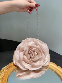 One Romantic 3D Flower Dinner Clutch, Exquisite Rose-Shaped Party Bag, White Wedding Bridal Bag, Formal Evening Dress Party Bag, Handbag/Clutch For Ball Apricot Glamorous   Satin Plain Ruched Bag   Women Bags, size features are:Bust: ,Length: ,Sleeve Length: Bridal Handbags Evening Bags, Wedding Dress And Bag, Flower Dinner, Ruched Bag, Floral Clutches, Bridal Bag, Flower Bag, Evening Purse, Wedding Bag