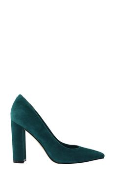 A pointed toe and wrapped block heel lend contemporary sophistication to a lofty pump that will complement your flawless desk-to-dinner style. 3 3/4" heel (size 8.5) Leather upper/synthetic lining and sole Imported Green Suede, Marc Fisher, Women's Pumps, Sling Backs, Block Heels, Dark Green, Stiletto Heels, Leather Upper, Nordstrom