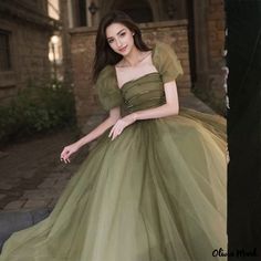 Olivia Mark - Exquisite Adult Evening Dress in Green for Hosts and Aesthetic Events Tutu Wedding Dress, Bubble Sleeve, Wedding Dress Styles, Dress Styles, Olivia Mark, Three Quarter Sleeves, Quarter Sleeve, Evening Dress, Evening Dresses