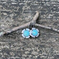 Blue Kingman turquoise dangle earrings / sterling silver | Etsy Handmade Sterling Silver Dangle Flower Earrings, Nickel Free Turquoise Flower Earrings, Turquoise Nickel Free Flower Earrings, Blue Sterling Silver Earrings With Flower Charm, Handmade Sterling Silver Drop Flower Earrings, Handmade Sterling Silver Flower Drop Earrings, Bohemian Sterling Silver Flower Earrings For Gift, Handmade Turquoise Flower-shaped Earrings, Handmade Turquoise Flower-shaped Jewelry