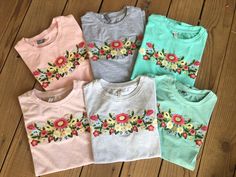 "Beautiful! Mexican embroidered t- shirts !! Fresh shirts - beautiful colors , Great shirts for hot summer. Great quality cotton fabric: stretchy. Care : Hand wash - no dryer. MEASUREMENTS: Armpit to armpit: 19.5\" Length: 26\" COLORS : There is two kinds of gray one is deeper color , one is more opaque, I will name the opaque color vintage gray , to make a difference between them. There is two kind of teal , one is deeper color and one is more opaque, the opaque color fabric has mix of gray and Casual Summer T-shirt With Embroidered Graphics, Summer Short Sleeve T-shirt With Embroidered Text, Summer T-shirt With Multicolor Embroidery, Pink T-shirt With Embroidered Text For Summer, Pink Embroidered T-shirt For Summer, Summer Crew Neck Tops With Floral Embroidery, Summer Floral Embroidery Relaxed Fit T-shirt, Summer Crew Neck T-shirt With Floral Embroidery, Pink Short Sleeve T-shirt With Machine Embroidery