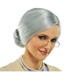 Instantly age yourself with a Grandma Wig. This granny wig gives you a full head of silver hair that's parted down the middle and pulled back into a tight bun. Interior mesh lining is attached for comfort so you never have to leave character! It's the perfect finishing touch for your historical costume or Grandma costume.  Grandma Wig product details:  Polyester  Attached lining One size fits most teens and adults  Intended for adult use only. Old Lady Cotton Ball Wig, Granny Hairstyles, Grandma Wig, Granny Wig, Grandma Costume, Funny Wigs, Wig Party, Grey Wig, Lace Hair