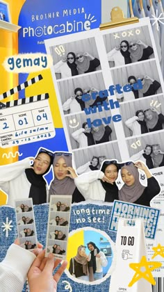 a collage of photos with people holding up their pictures and the words, photocabine