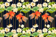 an image of a pattern with flowers and fish