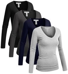 PRICES MAY VARY. 92 percent cotton and 8 percent spandex Slim fit and Runs Small recommend sizing up Basic essential long fitted tee shirt Comfortable stretchy cotton blend for greater movement Machine or hand cold wash gentle cycle dry flat Women's basic long sleeve V neck shirts. Great for any occasion, can be weared as undershirt, runs one size smaller. Very comfy, soft, lightweight, and quite stretchy. Long Sleeve Loose Blouse, Boat Neck Shirt, Basic Long Sleeve Tee, Womens Summer Shorts, Basic Long Sleeve, Womens Long Sleeve Shirts, Casual Tops For Women, Cut Shirts, Plus Size T Shirts