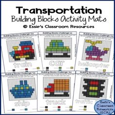 transportation building blocks activity mats for kids to practice cross - stitch and color - by - number