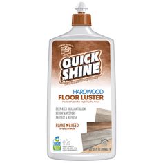 a bottle of quick shine hardwood floor luster on a white background with brown trim