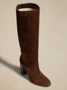 Lorca Suede Boot | Banana Republic Tall Brown Suede Boots, Brown Suede Boots, Silhouette Free, Suede Boots, Brown Suede, Chocolate Brown, Italian Leather, Leather Heels, Fall Fashion