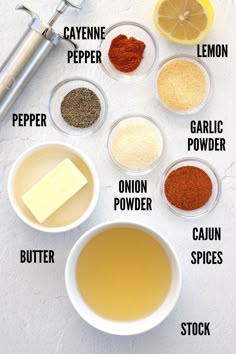 the ingredients to make this recipe include lemon, cayenne, pepper, garlic, and other spices