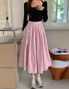 The perfect pink midi skirt for spring! With a pleated flare silhouette, side pockets and concealed back zipper, this skirt mixes and matches easily, and looks cute all day. Lined. S: 25" waist, 29.5" lengthM: 26.5" waist, 29.5" lengthL: 28" waist, 30" lengthXL: 29.5" waist, 30" length Pink Flared Skirt Solid Color, Feminine Solid Color Midi Skirt, Spring Solid Color Midi Bottoms, Pink Long Skirt Solid Color, Spring Midi Skirt With Pockets, Feminine Pleated Full Skirt, Pink Pleated Full Maxi Skirt, Casual Solid Color Pleated Skirt For Spring, Chic Pleated Skirt With Pockets For Spring