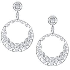 A chic and distinct dangle open-work design earrings showcasing 2.46 carats total of round brilliant diamonds, set with expertly crafted milgrain edges. Suspended on a creative diamond encrusted front post. Made in 18k white gold. Style available in different price ranges. Prices are based on your selection. Please contact us for more information. Roman Malakov is a custom house, specializing in creating anything you can imagine. If you would like to receive a special quote on a custom piece ple Jewelry Design Drawing, Design Earrings, Lovely Jewellery, Gold Jewelry Fashion, 925 Jewelry, Brilliant Diamond, Jewelry Party, Chandelier Earrings, Designer Earrings