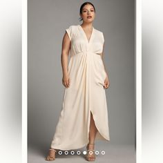 Anthropologie - Sleeveless V-Neck Twist-Front Satin Dress Size: 8 Measures: 21” Ptp 17” At The Waist 54.5” Long Color: Ivory (More Of A Cream Color) Brand New With Tags. Sleeveless V-neck Dress For Brunch, V-neck Sleeveless Dress For Brunch, Chic V-neck Sleeveless Wedding Dress, Summer V-neck Sleeveless Bridesmaid Dress, Dressy Sleeveless V-neck Dress For Summer, Summer V-neck Bridesmaid Sleeveless Dress, Summer Bridesmaid Sleeveless V-neck Dress, Chic Summer Bridesmaid V-neck Dress, Elegant Sleeveless V-neck Dress For Brunch