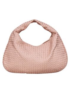 This blush pink woven leather "Intrecciato" shoulder bag is the perfect addition to your summer wardrobe. Make a statement with this it-girl gear that exudes style and sophistication. Carry all your essentials in this playful and chic bag. Made in Italy 100% Leather Suede lining Top zipper closure Shoulder strap One interior zipper pocket One interior slip pocket Authentication code: B03433207R Minor rubbing on corners Height 10.5" Width 19.5" Depth 1" Handle drop 5" Pink Woven Leather Tote Bag, Pink Woven Leather Bags For Summer, Pink Tote Bag With Woven Leather, Summer Pink Woven Leather Bags, Pink Woven Leather Tote Shoulder Bag, Spring Top Handle Shoulder Bag With Intrecciato Weave, Luxury Pink Shoulder Bag With Intrecciato Weave, Luxury Shoulder Bag With Braided Handles For Spring, Spring Everyday Bags With Intrecciato Weave