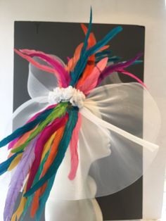 Multi color Fascinator- Large Brim- Breeders Cup- Wedding Fascinator- Cocktail Hat - Kentucky Derby- Horse Races Hello, Have fun walking into your next party/event wearing this big bright stunning fascinator. It will definitely be a head turner! This feather fascinator is about 20 inches round. It has feathers scattered It is center....it's attached to a skinny adjustable headband that is wrapped in satin and is very comfortable. ------------------------------------------------- I ship US Postal Adjustable Multicolor Fascinator For Carnival, Multicolor Kentucky Derby Headpiece, White Carnival Headpieces For Party, Multicolor Costume Hats And Headpieces For Wedding Carnival, White Carnival Party Fascinator, White Carnival Party Headpiece, Elegant Multicolor Carnival Headpieces, Multicolor Mardi Gras Party Costume Hats And Headpieces, Multicolor Costume Hats For Mardi Gras Party