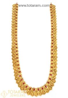 22 Karat Gold 'Lakshmi Kasu' Long Necklace / Kasulaperu with Beads (Temple Jewellery) 235-GN3544 - in 155.200 Grams for USD $15.00. Made in India by Totaram Jewelers this product is in 22 Karat BIS Hallmark 916 Gold & is an exellent gift for Adult - Women. Ships fully insured & secured guaranteed delivery for free with your order over $250 from New Jersey USA with 30 days exchange policy. Luxury Temple Jewelry Chandbalis With Tilla, Luxury Polished Beads Temple Jewelry Necklace, Mahalakshmi Jewellers Long Chains, Luxury Gold Temple Necklace For Reception, Luxury Beaded Necklaces Temple Jewelry, Luxury Yellow Gold Temple Necklace In Chandbali Style, Luxury Round Beads Temple Necklace, Luxury Handmade Elegant Temple Necklace, Luxury 22k Gold Temple Necklace With Cutdana