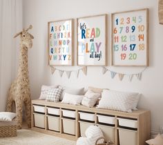 a child's room decorated in neutral colors