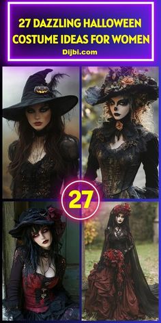 three different pictures of women in costumes for halloween party or costume contest, with the title 27 dazzling halloween costume ideas for women