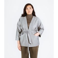 Papercut Patterns Juno Jacket Spring Workwear Cardigan With Relaxed Fit, Belted Long Sleeve Cropped Jacket For Winter, Belted Cropped Jacket With Long Sleeves For Winter, Casual Tops With Kimono Sleeves For Fall, Fall Workwear Blazer With Tie Waist, Casual Fall Tops With Kimono Sleeves, Versatile Wrap Outerwear For Work, Chic Winter Outerwear With Kimono Sleeves, Versatile Everyday Fall Blazer