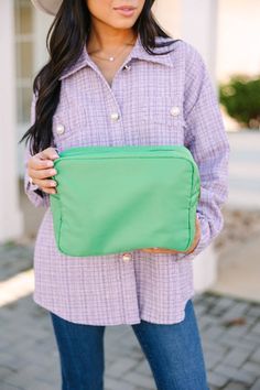 This x-large cosmetic bag is perfect for the girl on the go! It's such a good size to hold, well, just about anything! The size can accommodate so many different things! You can load this bag down with a combination of hair accessories, toiletries, and jewelry, for the perfect getaway bag! We also love that this cutie can be personalized to be all your own!  Patch placements are as pictured.  We are unable to accommodate copyrighted phrases/abbreviations/initials.  Personalized items are final s Large Capacity Green Cosmetic Bag For Everyday Use, Large Capacity Green Cosmetic Bag, Green Zipper Pouch Cosmetic Bag For On-the-go, Green Zipper Cosmetic Bag For On-the-go, Green Travel Cosmetic Bag With Zipper, Trendy Green Travel Cosmetic Bag, Versatile School Bags With Zipper Pouch, Trendy Green Everyday Cosmetic Bag, Green Cosmetic Bag With Removable Pouch For Everyday