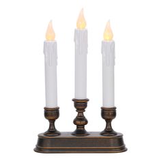 GE StayBright LED battery-operated 3-candle flickering candelabra with bronze plastic decorative base. Candles are 10.25-inch, 11.25-inch, and 10.25-inch. Uses 2 “C” batteries (not included). Includes countdown timer (5 hours on/19 hours off). Available only at Lowe's. GE 11.25-in Lighted Candle Battery-operated Christmas Decor in Bronze | 76869LO Lighted Candle, Candle Candelabra, Apple Homekit, Flickering Candles, Countdown Timer, Batteries Not Included, Designer Candles, Kit Homes, 5 Hours