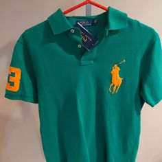 Polo Ralph Lauren Mens Polo Shirt Large Horse Logo Custom Fit - Size Small Nwt. Condition Is New With Tags. Classic Fitted Green T-shirt, Fitted Yellow Polo Shirt For Summer, Yellow Polo Collar Shirt For Summer, Fitted Yellow Top With Polo Collar, Summer Yellow Polo Shirt With Polo Collar, Yellow Polo Shirt With Collar For Summer, Yellow Summer Polo Shirt, Fitted Yellow Polo Shirt For Spring, Green Crew Neck Polo Shirt For Summer