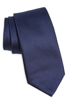 Small, neat patterns bring understated distinction to a tie crafted from Italian silk jacquard and styled to smartly finish any formal look. 3 1/2" width; 58" length 100% silk Spot clean Made in Italy Tailored Elegant Ties For Business, Elegant Tailored Ties For Business, Tailored Blue Formal Tie, Blue Elegant Suit And Tie Accessories For Formal Occasions, Blue Tailored Ties For Business, Elegant Blue Ties, Blue Silk Suit And Tie Accessories For Office, Fitted Blue Silk Suit And Tie Accessories, Elegant Silk Mark Certified Formal Ties