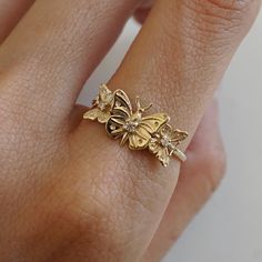 14K Butterfly Hope Ring | Tippy Taste Jewelry Gold Butterfly Ring In Fine Jewelry Style, Dainty Butterfly Charm Rings, Dainty Rings With Butterfly Charm, Dainty Butterfly Rings With Charm, Gold Butterfly Ring For Wedding, Butterfly Charm Ring For Anniversary, Dainty Butterfly Ring For Anniversary, 14k Gold Butterfly Ring For Anniversary, Gold Butterfly Charm Ring