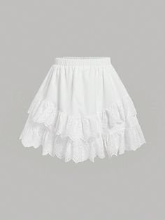 Women's Elastic Waist Double Layer Ruffle Hem Skirt White Boho   Woven Fabric Plain Layered/Tiered Non-Stretch  Women Clothing, size features are:Bust: ,Length: ,Sleeve Length: White Skirt Short, White Boho Skirt, White Ruffle Skirt, Double Layer Skirt, Gothic Skirt, White Lace Skirt, Ruffle Hem Skirt, Girls Skirts