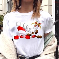 European and American Women's Clothing Merry Christmas Happy Short-sleeved T-shirt Women's Top Women's Round Neck White Casual Christmas T-shirt, Casual White Christmas T-shirt, White Casual T-shirt For Christmas, Casual White T-shirt For Christmas, White Winter Holiday T-shirt, Graphic Print Tops For New Year Holiday, Holiday White T-shirt With Graphic Print, New Year Holiday Crew Neck T-shirt, White Short Sleeve Christmas T-shirt