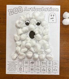 This activity was designed to be a no prep activity to target articulation and language skills in an engaging way. It is an activity that keeps students busy during practice! Make a Spooky Ghost with cotton balls while practicing speech therapy objectives! Now includes a Google Slides option with moveable pieces. Great for distance learning, teletherapy, or a no print option. This product is available in a cotton ball craft bundle: Scroll down to the bottom right on this page to see it. This dow Kids Speech Therapy, Cotton Ball Crafts, Ball Craft, Spooky Ghost, Cotton Balls, Halloween Crafts For Kids, Halloween Games, Language Skills, Cotton Ball