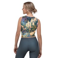 Look fabulous in an all-over printed, body-hugging crop top, now offering FREE SHIPPING to the US, Canada, EU, and UK! The artwork This artwork is an enchanting portrayal of Alpine flowers, set in a serene mountainous landscape. It captures a diverse array of wildflowers blooming amidst rocky terrains and dark, lush foliage. The painting features a rich palette of soft oranges, pinks, yellows, and purples, reflecting the delicate beauty and variety of flowers found in high-altitude regions. The Floral Print Stretch Cropped Top, Stretch Floral Print Cropped Top, Stretch Cropped Floral Print Crop Top, Fitted Multicolor Floral Print Crop Top, Multicolor Floral Print Crop Top, Fitted Cropped Floral Print Crop Top, Fitted Multicolor Digital Print Tops, Fitted Multicolor Tops With Digital Print, Fitted Blue Printed Crop Top