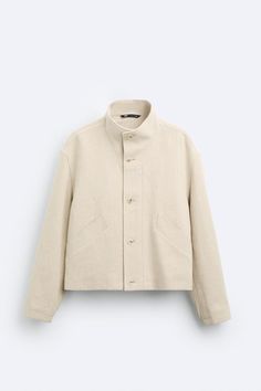 LINEN - COTTON JACKET - Beige | ZARA United States Casual Linen Outerwear With Buttoned Pockets, Linen Button-up Utility Jacket With Pockets, Button-up Linen Utility Jacket With Pockets, Beige Long Sleeve Blazer With Buttoned Pockets, Linen Single-breasted Button-up Outerwear, Linen Outerwear With Lapel Collar And Button Closure, Cotton Blazer With Stand Collar For Work, Neutral Linen Outerwear With Button Closure, Classic Beige Cropped Jacket With Pockets