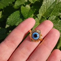 Evil Eye Ring Size 7.25 Blue Open Ring Metal Jewelry, Blue Open Ring Metal Ring, Blue Open Ring Made Of Metal, Blue Metal Open Ring Jewelry, Elegant Blue Metal Rings, Blue Metal Open Ring, Nickel Free Blue Metal Rings, Nickel-free Blue Metal Rings, Blue Evil Eye Ring Jewelry