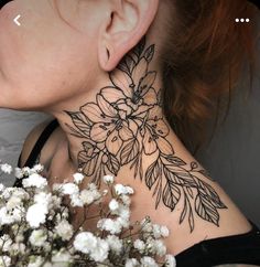 #tattoos #coupletattoos #tattoosideas #fullbodytattoos Chest And Neck Tattoo, Neck Flower Tattoo, Neck Tattoo Women, Chest Tattoo Drawings