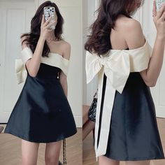 Collar Off Shoulder Back Lace Up Bow Tie Waist Short Sleeve Dress Y2k Mini  Bodycon Party Robe