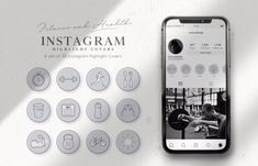 the instagram app is displayed next to an iphone with icons and buttons on it