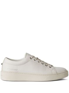 white leather front lace-up fastening silver-tone stud detailing embossed logo to the side round toe branded leather insole flat rubber sole White Lace-up Platform Sneakers With Leather Sole, White Low-top Platform Sneakers With Leather Sole, White Leather High-top Sneakers With Studded Outsoles, Casual White Platform Sneakers With Leather Sole, Leather Low-top Lace-up Shoes With Studded Outsoles, White Low-top Lace-up Shoes With Perforated Toe Box, Classic White Lace-up Shoes With Textured Sole, Classic Leather Sneakers With Studded Rubber Outsoles, Classic Leather Sneakers With Studded Outsoles