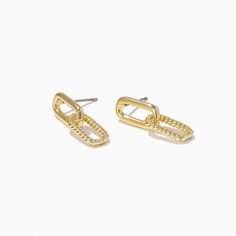 With a mix of smooth and textured links, our Linked Chain Earrings cover all your bases. Tarnish Resistant Gold Plated Link Earrings, Tarnish-resistant Gold-plated Link Earrings, Gold-plated Link Earrings, Gold Plated Chain Link Earrings, Yellow Gold Chain Link Earrings, Gold Plated Link Earrings, Gold Chain Link Earrings Tarnish Resistant, Elegant Chain Link Earrings With Gold Chain, Elegant Gold Chain Link Earrings