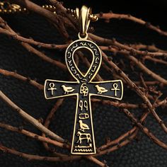 Introducing this Ancient Egypt Pendant in durable stainless steel, featuring an Ankh Cross in black and gold. Symbolic of life and eternity, this pendant pays homage to ancient Egyptian heritage with its striking and enduring design. Metals Type: Stainless Steel Pendants Type: slide We ship worldwide to 185 countries! Please allow 1-2 business weeks for your order to arrive. Symbolic Black Etched Jewelry, Black Ankh Metal Jewelry, Black Spiritual Jewelry With Antique Finish, Ankh Shaped Black Metal Necklace, Black Ankh Necklace In Metal, Symbolic Black Stainless Steel Necklace, Black Brass Spiritual Jewelry, Symbolic Black Brass Necklace, Black Etched Spiritual Jewelry