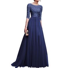 Popular Chiffon Evening Dress Women European and American Autumn and Winter New Party Dress Long Sleeve Dress High Neck Dress Formal, Elegant Evening Dresses Long, New Long Dress, Summer Evening Dress, Long Sleeve Backless Dress, Trendy Party Outfits, Beautiful Lace Dresses, Boho Floral Maxi Dress, Evening Dresses With Sleeves