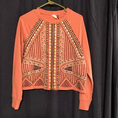 Never Worn! In Perfect Condition. Size Xs. Anthropologie Top, Color Orange, Anthropologie, Womens Tops, Sweatshirts Hoodie, Embroidery, Orange, Sweatshirts, Women Shopping