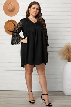 Black Plus Size Flare Sleeve Lace Pleated Mini Dress Mini Dress Plus Size, Plus Size Flare, Black Plus Size, Pleated Mini Dress, Clothing Plus Size, Dress Plus Size, Flared Sleeves, Plus Size Clothing, Timeless Pieces