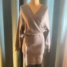 Favlux Fashion Grey Sweater Dress Size Medium New With Tags Elegant V-neck Sweater Dress For Brunch, Chic V-neck Sweater Dress For Brunch, Chic Winter Dress With Surplice Neckline, Elegant Winter Midi Dress For Loungewear, Elegant Winter Loungewear Midi Dress, Elegant Spring Mini Dress For Loungewear, Chic Wrap Dress For Fall, Spring V-neck Sweater Dress For Loungewear, Elegant Gray Mini Dress For Winter